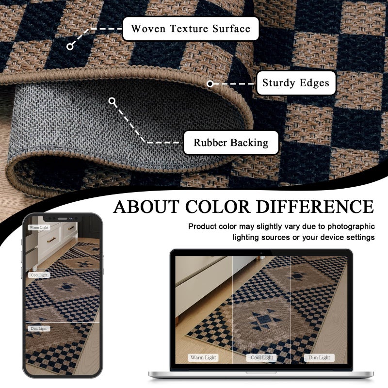 LIVEBOX Easy Jute Runner Rugs for Hallway 2x10, Non Slip Washable Rug Runner, Checkered Extra Long Rugs for Hallways, Ultra Thin Farmhouse Kitchen Rug for Hardwood Floor - Image 3