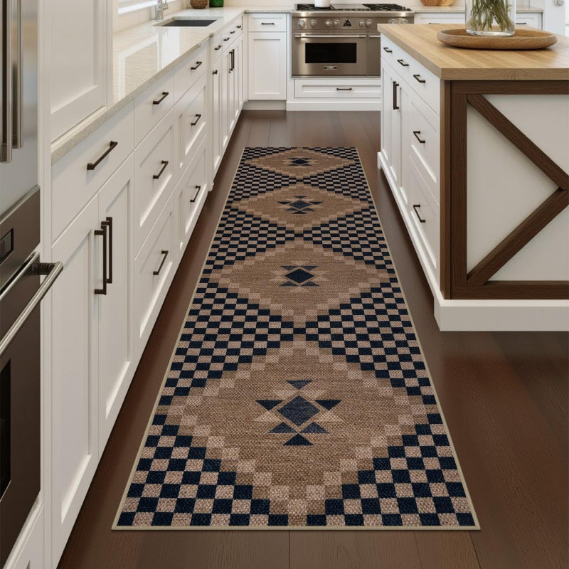 LIVEBOX Easy Jute Runner Rugs for Hallway 2x10, Non Slip Washable Rug Runner, Checkered Extra Long Rugs for Hallways, Ultra Thin Farmhouse Kitchen Rug for Hardwood Floor - Image 2