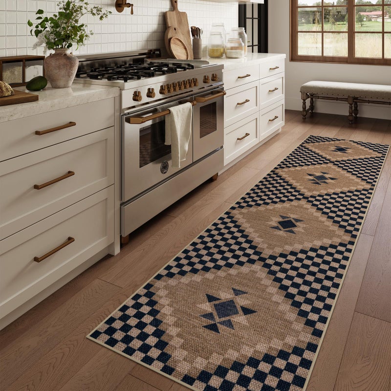 LIVEBOX Easy Jute Runner Rugs for Hallway 2x10, Non Slip Washable Rug Runner, Checkered Extra Long Rugs for Hallways, Ultra Thin Farmhouse Kitchen Rug for Hardwood Floor - Image 1