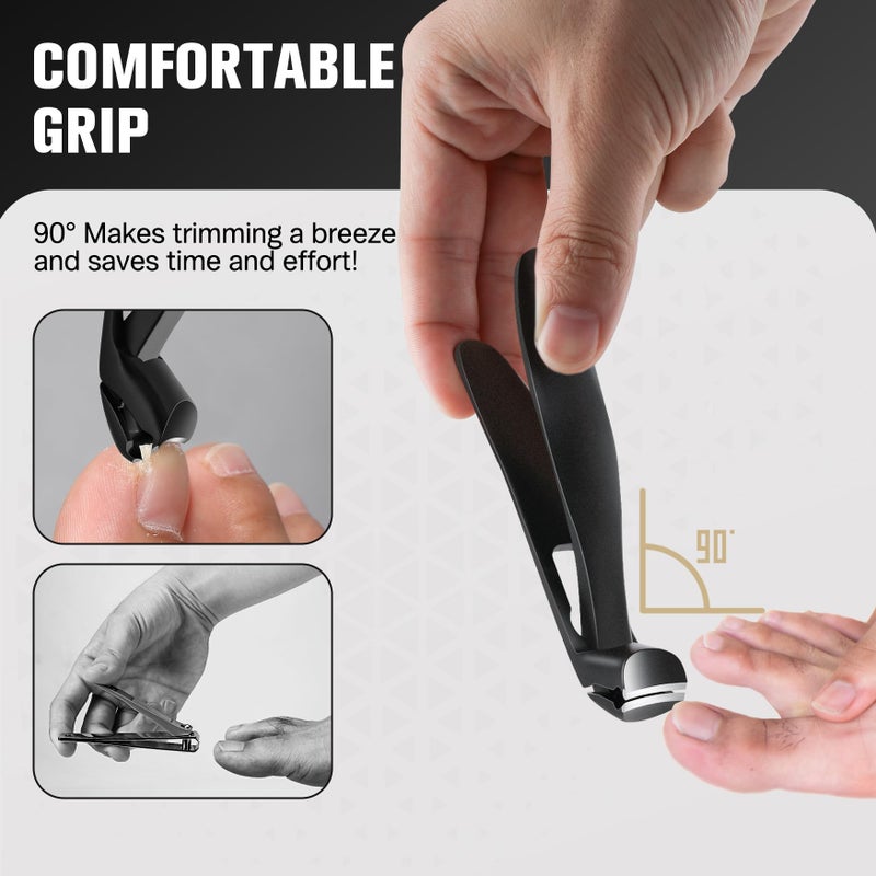FERYES Angled Head Long Handled Toenail Clipper for Seniors - Large Wide Jaw Nail Clipper with Catcher for Thick Nails - Easier Trimming, Ergonomic Design (Black - Image 2