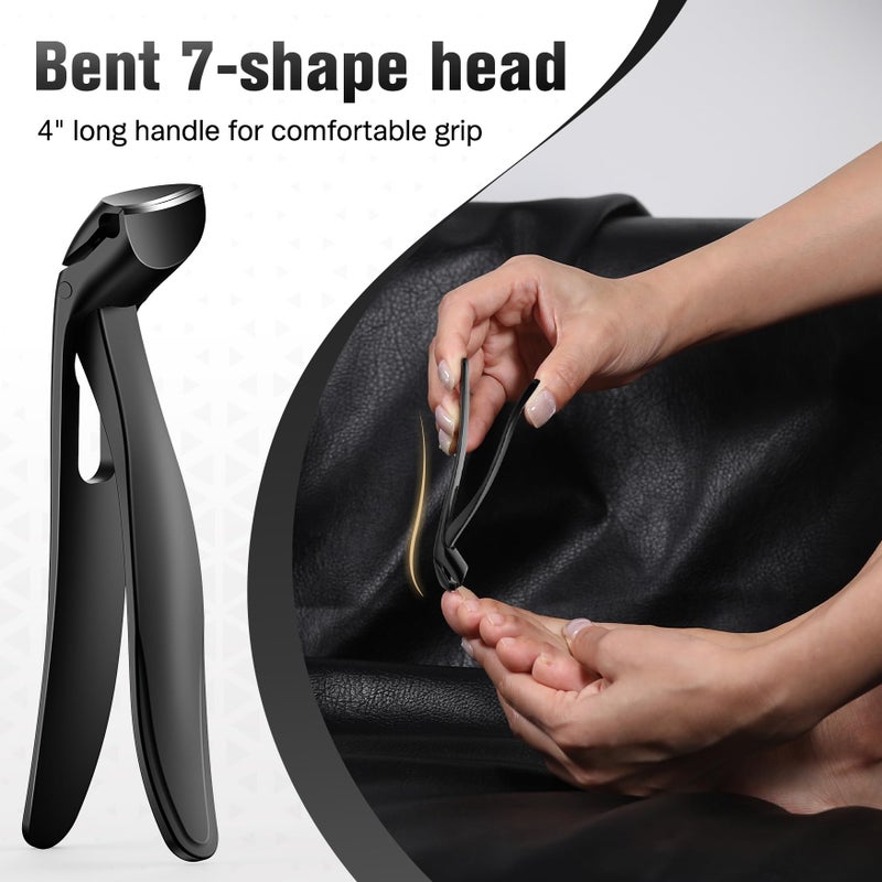 FERYES Angled Head Long Handled Toenail Clipper for Seniors - Large Wide Jaw Nail Clipper with Catcher for Thick Nails - Easier Trimming, Ergonomic Design (Black - Image 4
