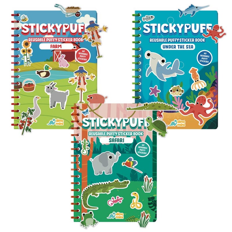 DINO MINI Stickypuff Value Pack 3 Reusable Puffy Sticker Book for Toddlers Puffy Stickers for Toddlers Travel Activities for Kids Ages 48 Screen Free Birthday Gifts Animals - Image 3