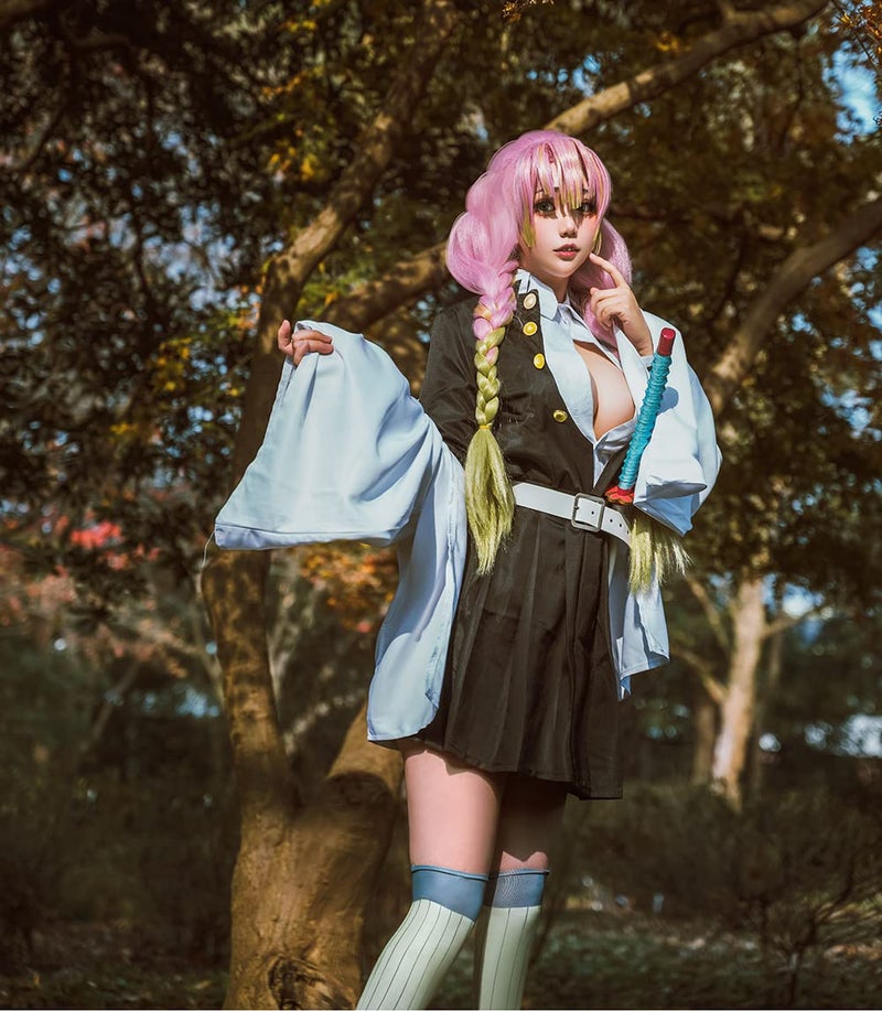 FCCAM FCCAM FCCAM Mitsuri Cosplay Mitsuri Full Set Kanroji Mitsuri Kimono Mitsuri Costume Kanroji Anime Outfit for Halloween XS - Image 4