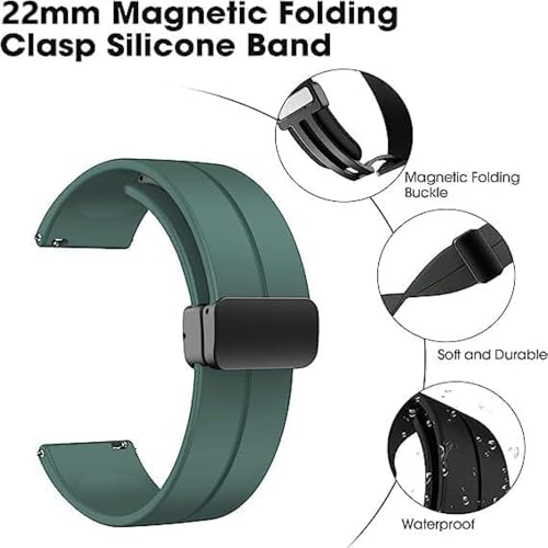 INEFABLE 20mm Watch Straps with Folding Magnetic Lock Compatible with Amazfit GTS 2 Mini/Amazfit Bip/Pro/Lite/Bip S/GTR/Galaxy Watch 4/Watch 5 & All 20mm Watches-Black/Grey/Green-Pack of 3 - Image 3