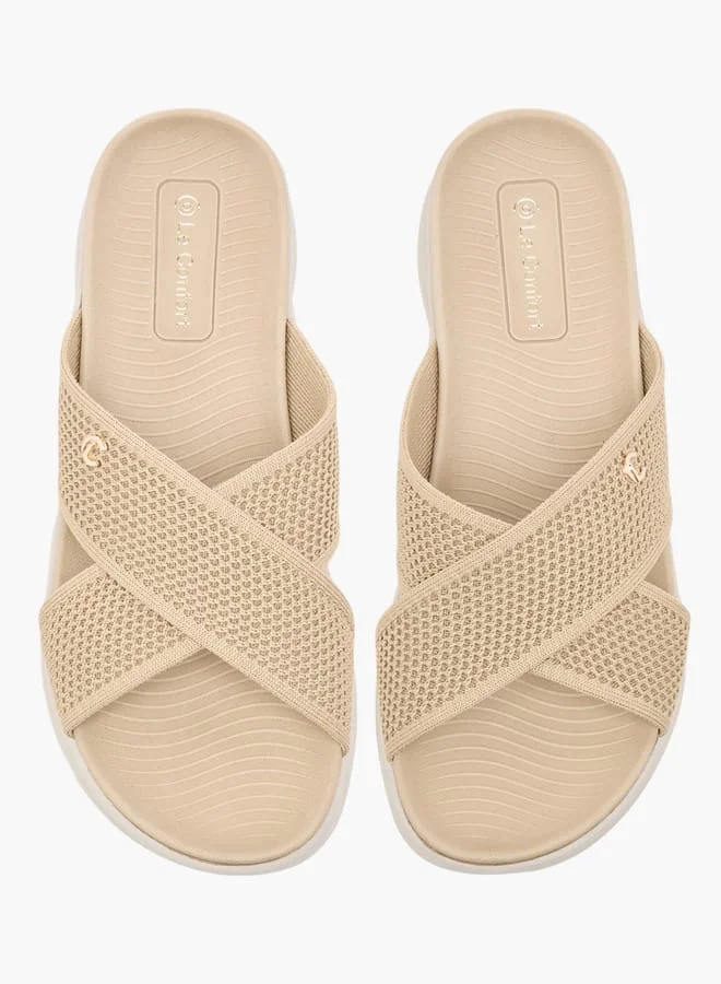 لو كونفورت صنادل نسائية بنسيج محبوك بتصميم سهل الارتداء وشريط متقاطع