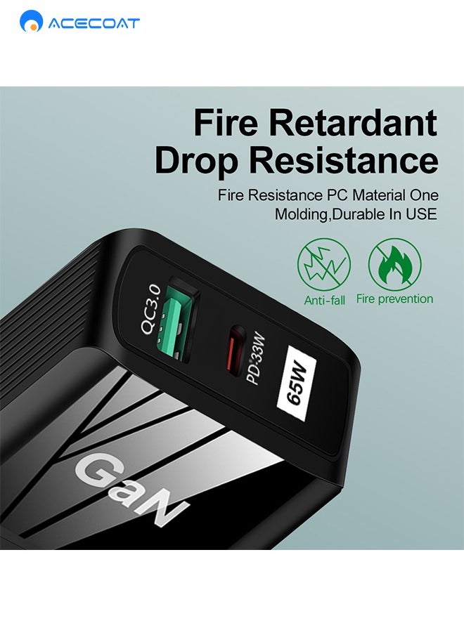 محول كمبيوتر محمول لشاحن الحائط للهاتف اللوحي بقدرة 65 وات مع QC3.0 USB وPD33W نوع C-مقبس توصيل محمول سريع الشحن عالمي في المملكة المتحدة مع حماية متعددة الوظائف لهاتفأبل هواوي شاومى سامسونج، أبيض