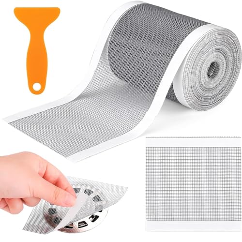 Rushwak Self Adhesive Mesh Roll for Bathroom Drain Kitchen Sink Strainer Disposable Hair Catcher Shower Drain Mesh Stickers Cuttable PVC Mash Shower Drain Cover Hair Catcher for Any Length (12cm x 4m) - Image 1