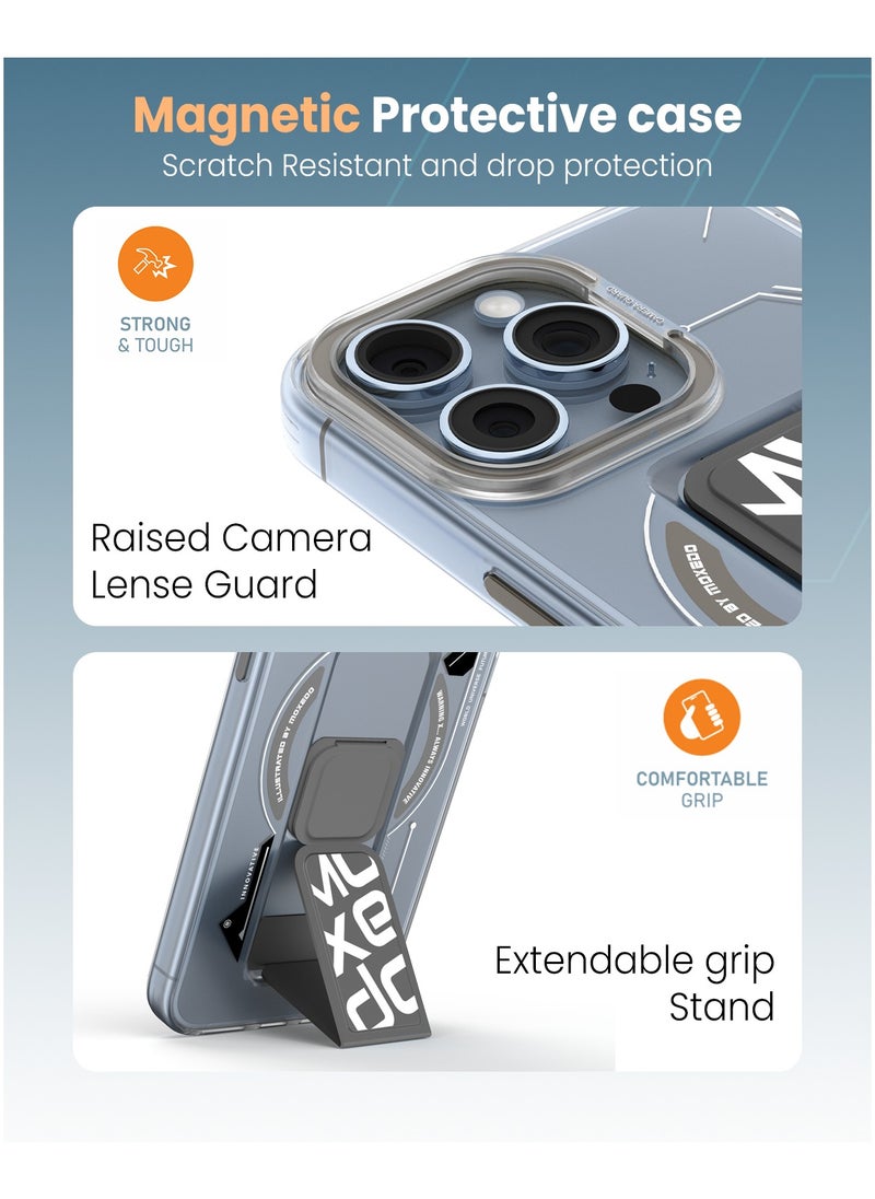 Moxedo Moxedo Magnetic Protective Case Scratch Resistant Drop Protection with Built-in Extendable Grip Stand Compatible for iPhone 13 Pro Max 6.7 inch - Grey  - Image 3