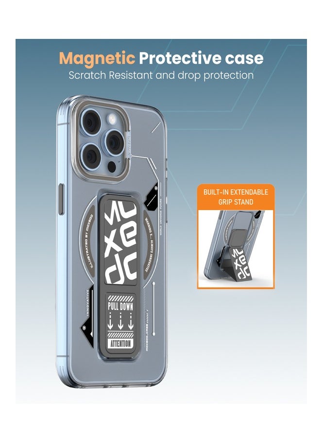 Moxedo Moxedo Magnetic Protective Case Scratch Resistant Drop Protection with Built-in Extendable Grip Stand Compatible for iPhone 13 Pro Max 6.7 inch - Grey  - Image 5