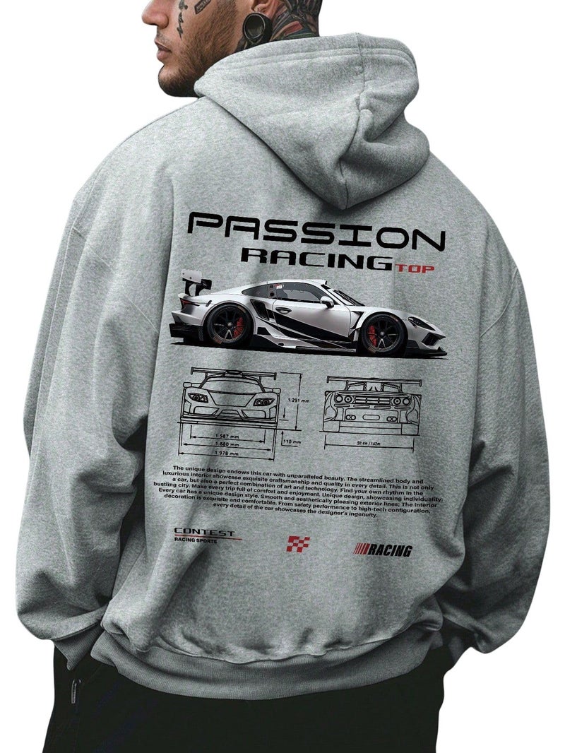 SXV STYLE Passion Racing Sports Hoodie, Grey, Car Blueprint Design, Contest Racing Series (in, Alpha, 2XL, Grey) - Image 1