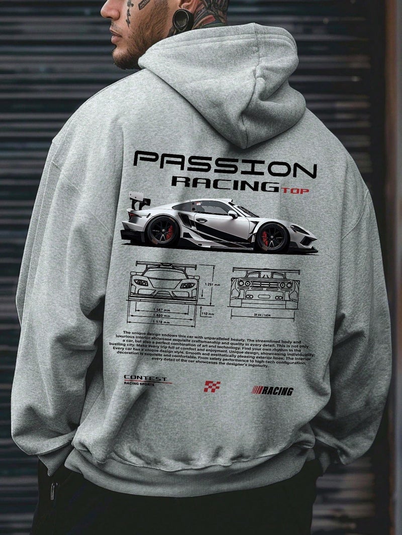 SXV STYLE Passion Racing Sports Hoodie, Grey, Car Blueprint Design, Contest Racing Series (in, Alpha, 2XL, Grey) - Image 3