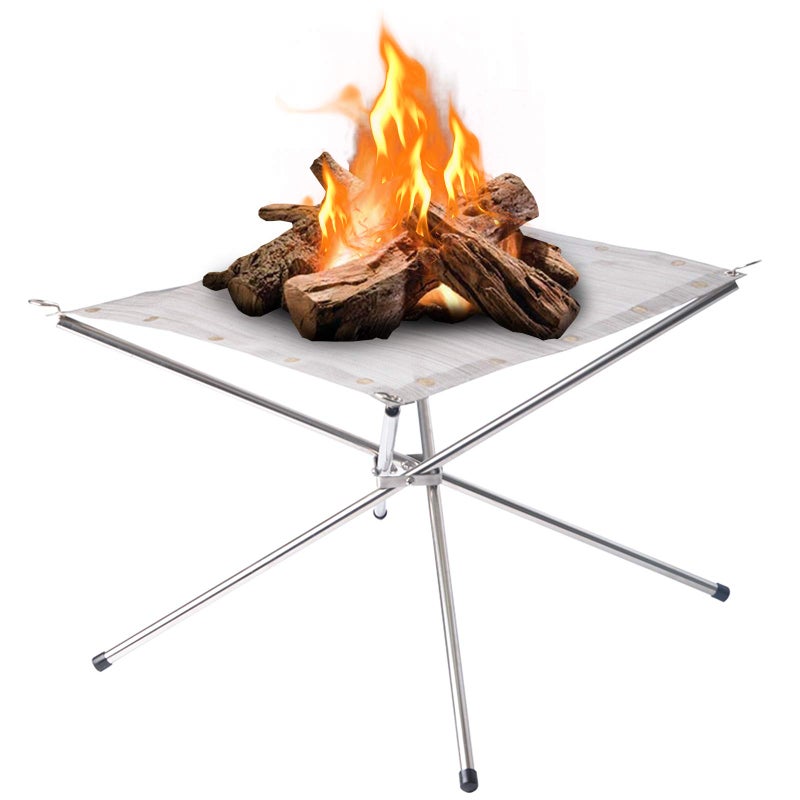 Kikerike Portable Outdoor Fire Pit 22 Inch - New Upgraded Camping Fire Pit Collapsible Foldable Mesh Fire Pits Fireplace for Camping, Campfire, Patio, Backyard and Garden - Carrying Bag Included - Image 1