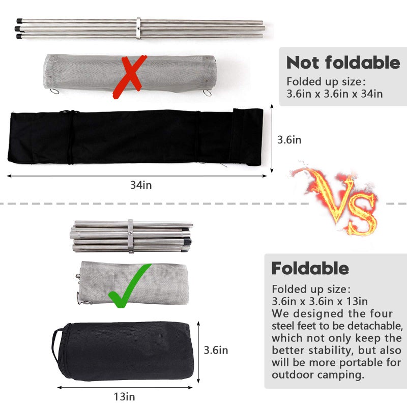 Kikerike Portable Outdoor Fire Pit 22 Inch - New Upgraded Camping Fire Pit Collapsible Foldable Mesh Fire Pits Fireplace for Camping, Campfire, Patio, Backyard and Garden - Carrying Bag Included - Image 5
