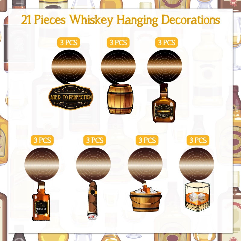 WEEPA 21 Pcs Whiskey Birthday Decorations for Men Aged to Perfection Birthday Decorations Whiskey Party Hanging Swirls Beer Themed Decor for 30th 40th 50th Party Supplies - Image 4
