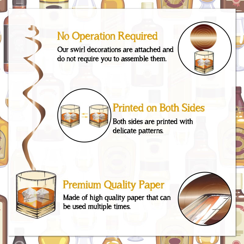 WEEPA 21 Pcs Whiskey Birthday Decorations for Men Aged to Perfection Birthday Decorations Whiskey Party Hanging Swirls Beer Themed Decor for 30th 40th 50th Party Supplies - Image 2