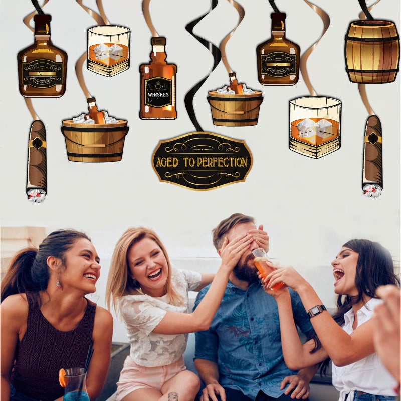 WEEPA 21 Pcs Whiskey Birthday Decorations for Men Aged to Perfection Birthday Decorations Whiskey Party Hanging Swirls Beer Themed Decor for 30th 40th 50th Party Supplies - Image 5
