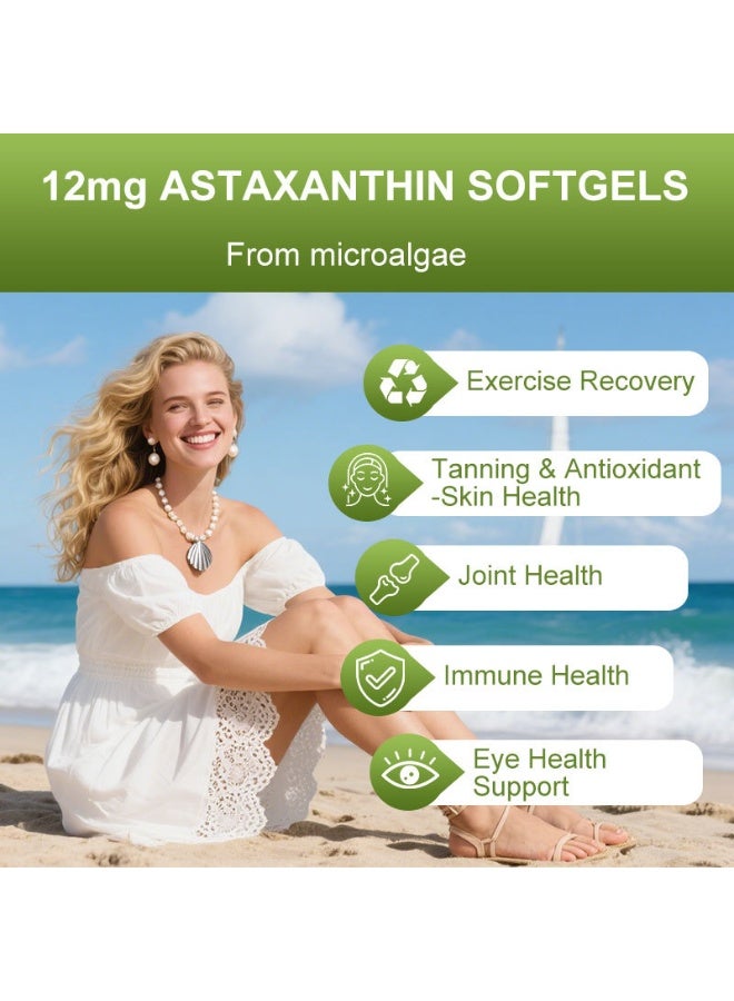 Winstown Triple Strength Astaxanthin Softgels | 12mg High Concentration Microalgae Extract | 100 Capsules - Image 5