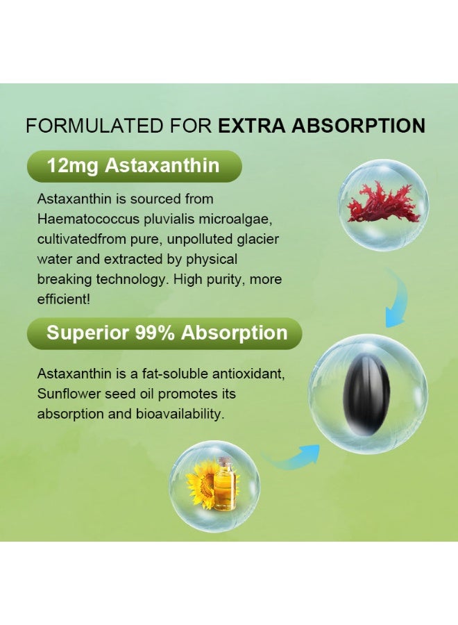 Winstown Triple Strength Astaxanthin Softgels | 12mg High Concentration Microalgae Extract | 100 Capsules - Image 2