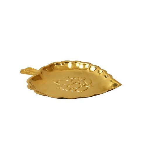 Putrika Traditional Brass Puja|Pooja Thali|Thambulam Plate|home deco|return gifts| Lord Ganesh Idol|Decorative Thali for Diwali, Aarti, Temple Use|Serving &Gifting Tray Small - Ganesha Leaf Thali - Image 4