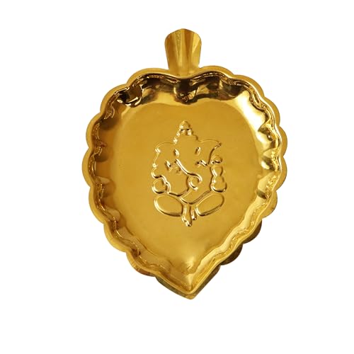 Putrika Traditional Brass Puja|Pooja Thali|Thambulam Plate|home deco|return gifts| Lord Ganesh Idol|Decorative Thali for Diwali, Aarti, Temple Use|Serving &Gifting Tray Small - Ganesha Leaf Thali - Image 3