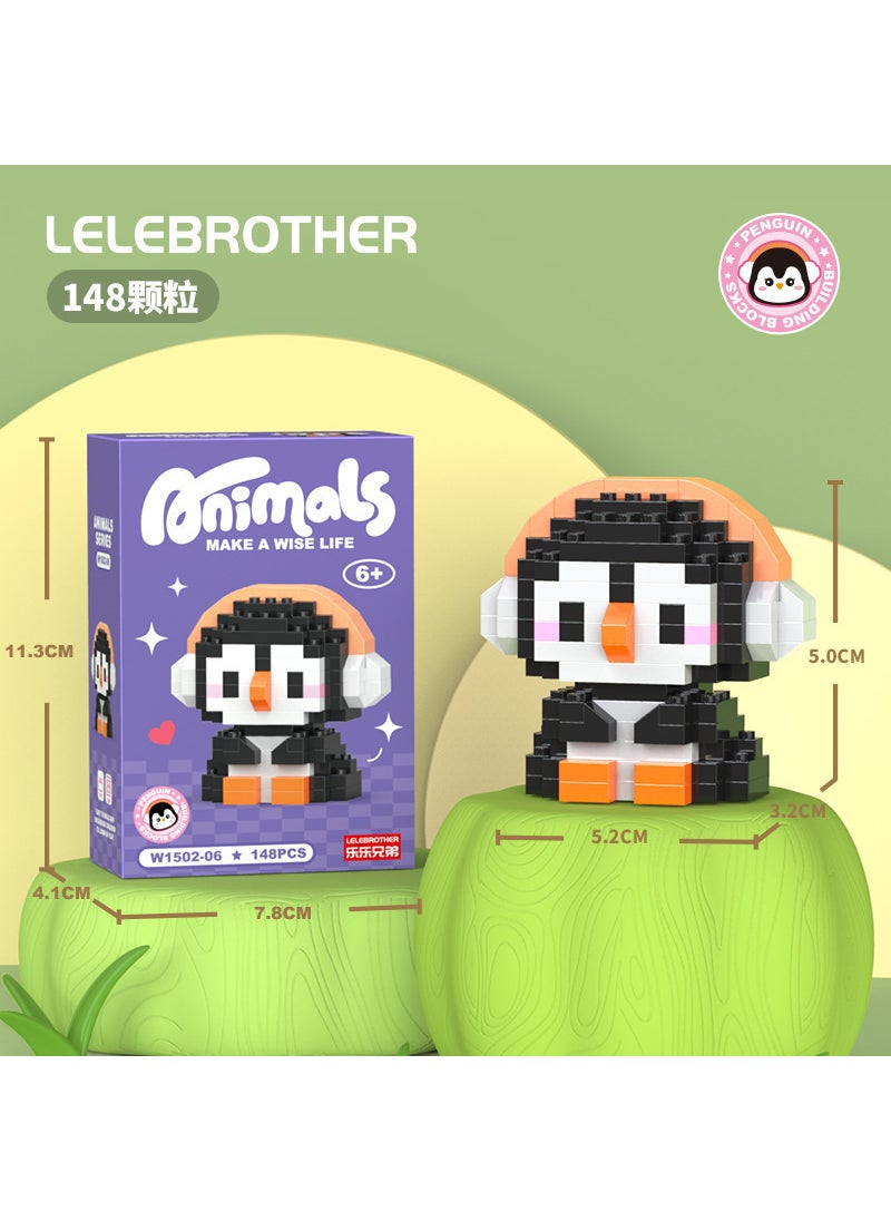 null - Animal Figures Micro-Particle Building Blocks Kids Toy W1502-06 Penguin 148PCS - Image 1