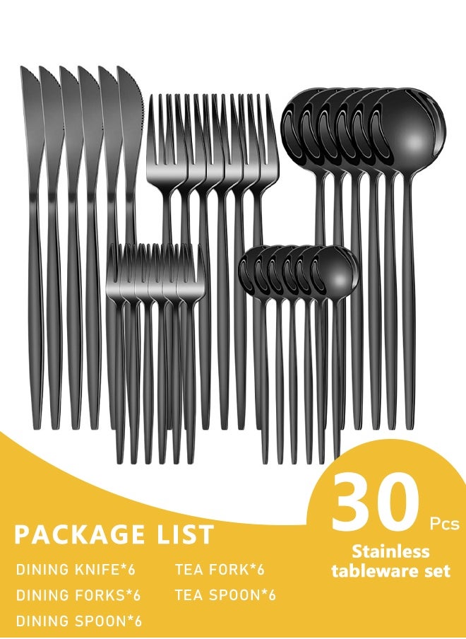 XiuWoo 30-Piece Stainless Steel Knife Fork Spoon Full Set for Home Office Restaurant Hotel  - Image 1