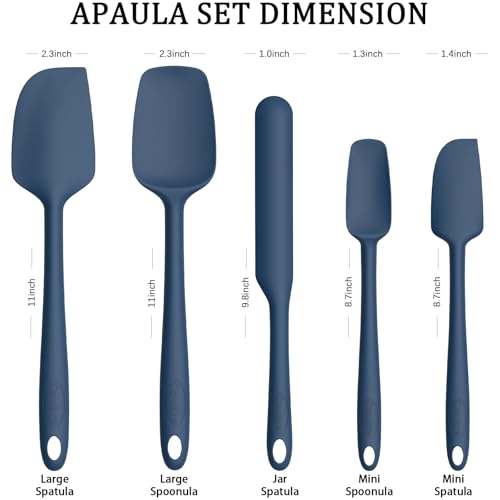 Coukre Silicone Spatula Set of 5,High Temperature Resistant, Food Grade Silicone, Dishwasher Safe, for Baking, Cooking (Pure Dark Blue) - Image 3