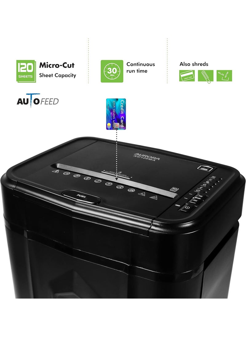 AURORA Aurora AU120MA 120Sheet Auto Feed High Security MicroCut Paper Shredder  30 Minutes Black  - Image 2