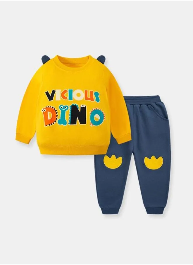 يونيكي Yellow Crew Neck Long Sleeve Printed Pullover With Track Pant