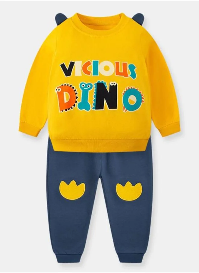 يونيكي Yellow Crew Neck Long Sleeve Printed Pullover With Track Pant