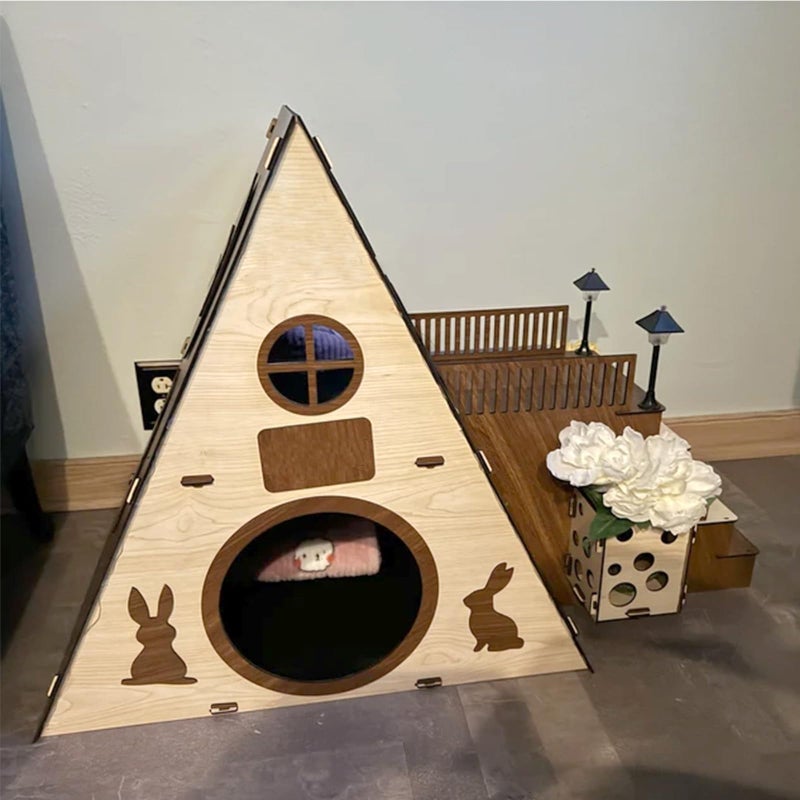 Tnstbiee Large Modern Wooden Rabbit Castle House Hutch - Bunny Hideout Indoor Habitats - Pet 2-Story Home Furnitureï¼ˆExcluding Street Lightsï¼‰ - Image 3