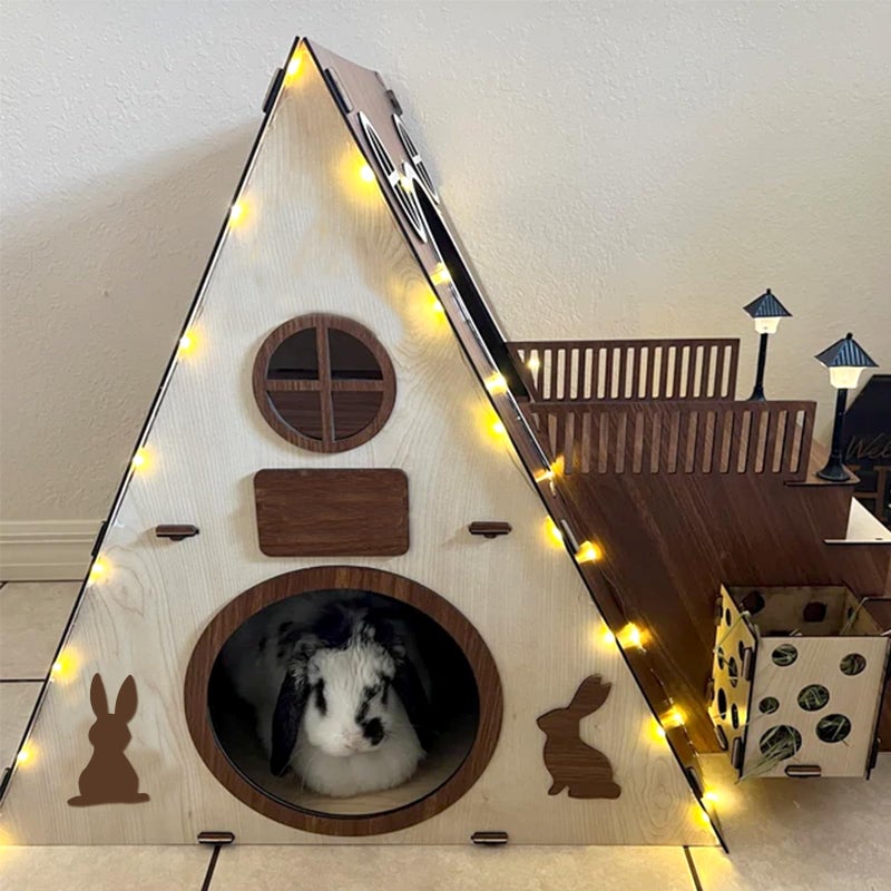 Tnstbiee Large Modern Wooden Rabbit Castle House Hutch - Bunny Hideout Indoor Habitats - Pet 2-Story Home Furnitureï¼ˆExcluding Street Lightsï¼‰ - Image 1