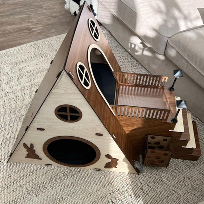 Tnstbiee Large Modern Wooden Rabbit Castle House Hutch - Bunny Hideout Indoor Habitats - Pet 2-Story Home Furnitureï¼ˆExcluding Street Lightsï¼‰ - Image 4