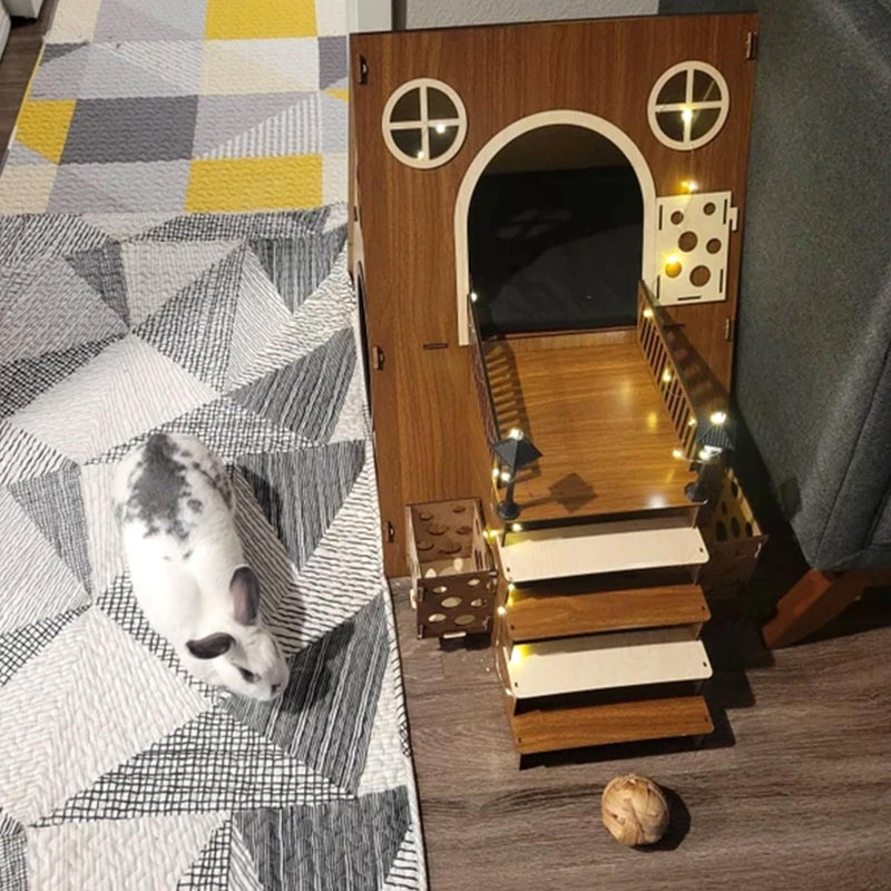 Tnstbiee Large Modern Wooden Rabbit Castle House Hutch - Bunny Hideout Indoor Habitats - Pet 2-Story Home Furnitureï¼ˆExcluding Street Lightsï¼‰ - Image 5