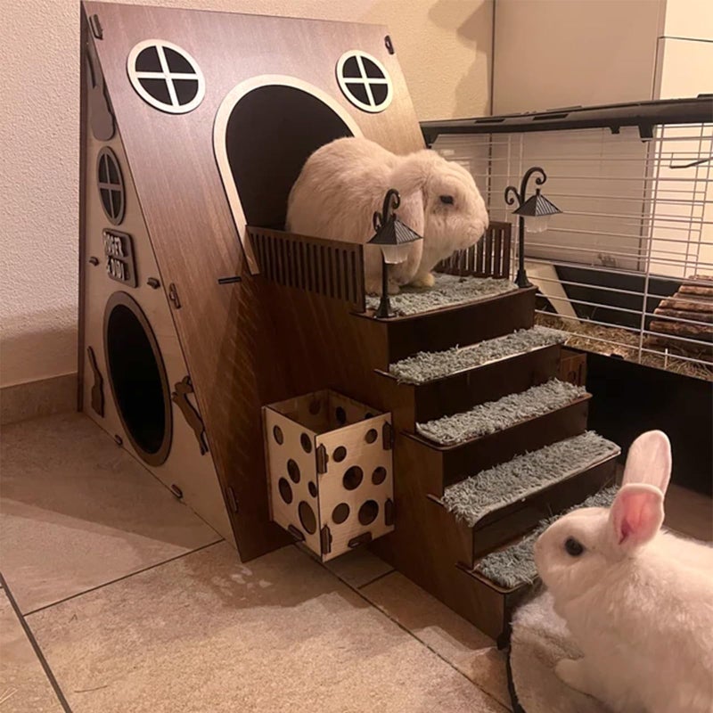 Tnstbiee Large Modern Wooden Rabbit Castle House Hutch - Bunny Hideout Indoor Habitats - Pet 2-Story Home Furnitureï¼ˆExcluding Street Lightsï¼‰ - Image 2