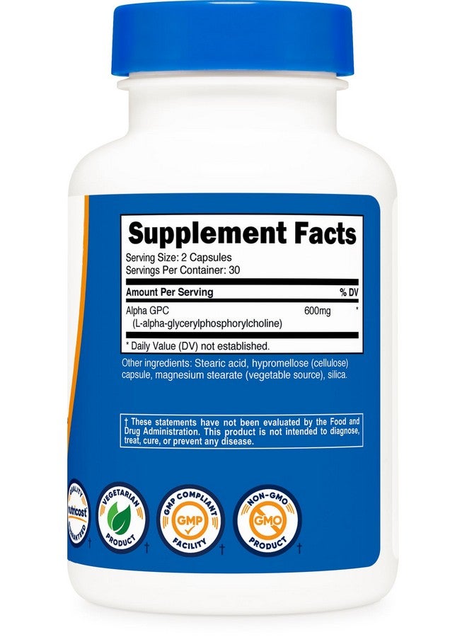 Nutricost Alpha GPC 600mg، 60 كبسولة نباتية - خالية من الكائنات المعدلة وراثيًا وخالية من الجلوتين، 300 ملغ لكل كبسولة - Image 5