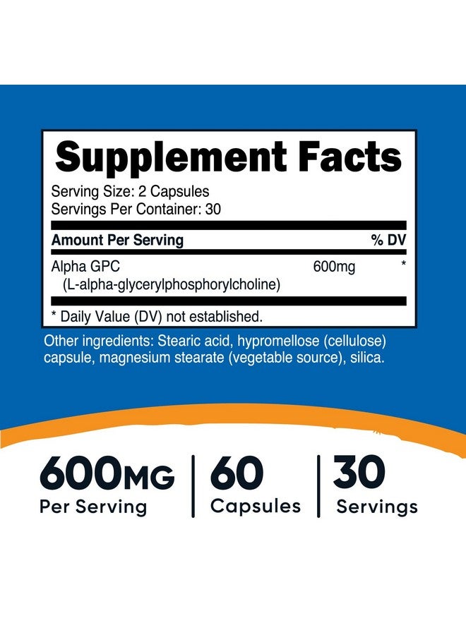 Nutricost Alpha GPC 600mg، 60 كبسولة نباتية - خالية من الكائنات المعدلة وراثيًا وخالية من الجلوتين، 300 ملغ لكل كبسولة - Image 2
