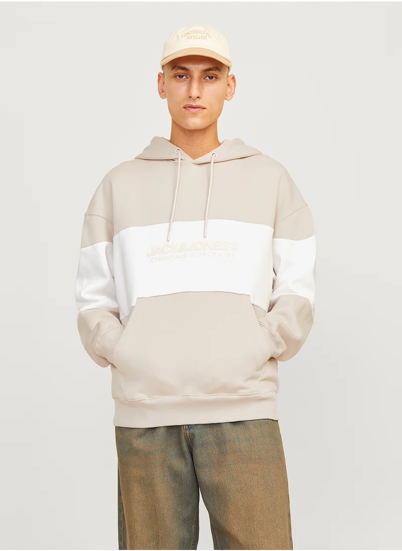 جاك اند جونز Graphic Print Pocket Detait Pull Over Hoodie