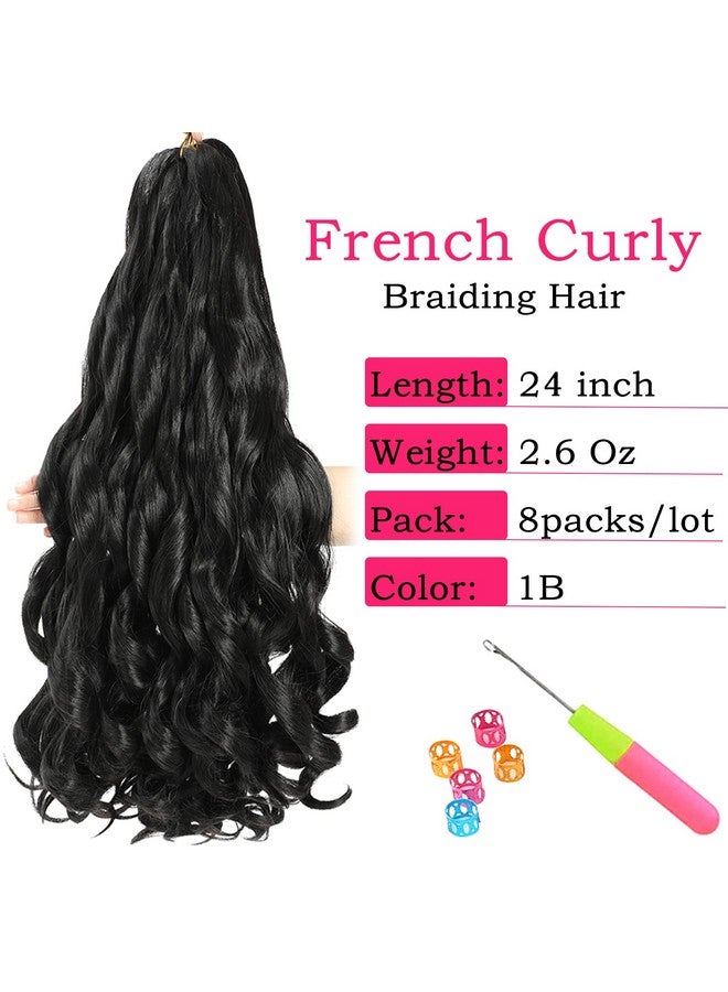 conrora French Curly Braiding Hair 24 Inch 8 Packs Pre Stretched Bouncy Braiding Hair Loose Wavy Braiding Hair Synthetic Hair Extensions For Black Women (24 Inch 8 Packs 1B) - Image 3