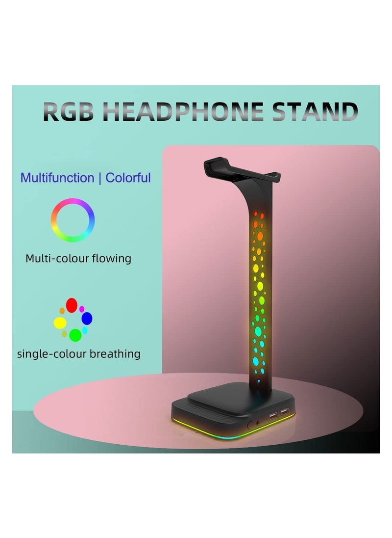 Generic - RGB Headphone Stand, with 9 Light Modes, Upgraded 5 in 1 Holder, Type-C Input/3.5mm AUX/USB Output Ports, Non-Slip Base, Gamer Gifts - Image 1