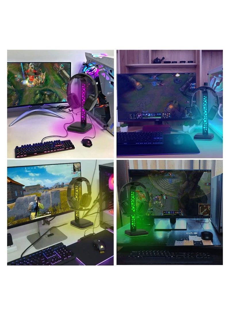 Generic - RGB Headphone Stand, with 9 Light Modes, Upgraded 5 in 1 Holder, Type-C Input/3.5mm AUX/USB Output Ports, Non-Slip Base, Gamer Gifts - Image 1