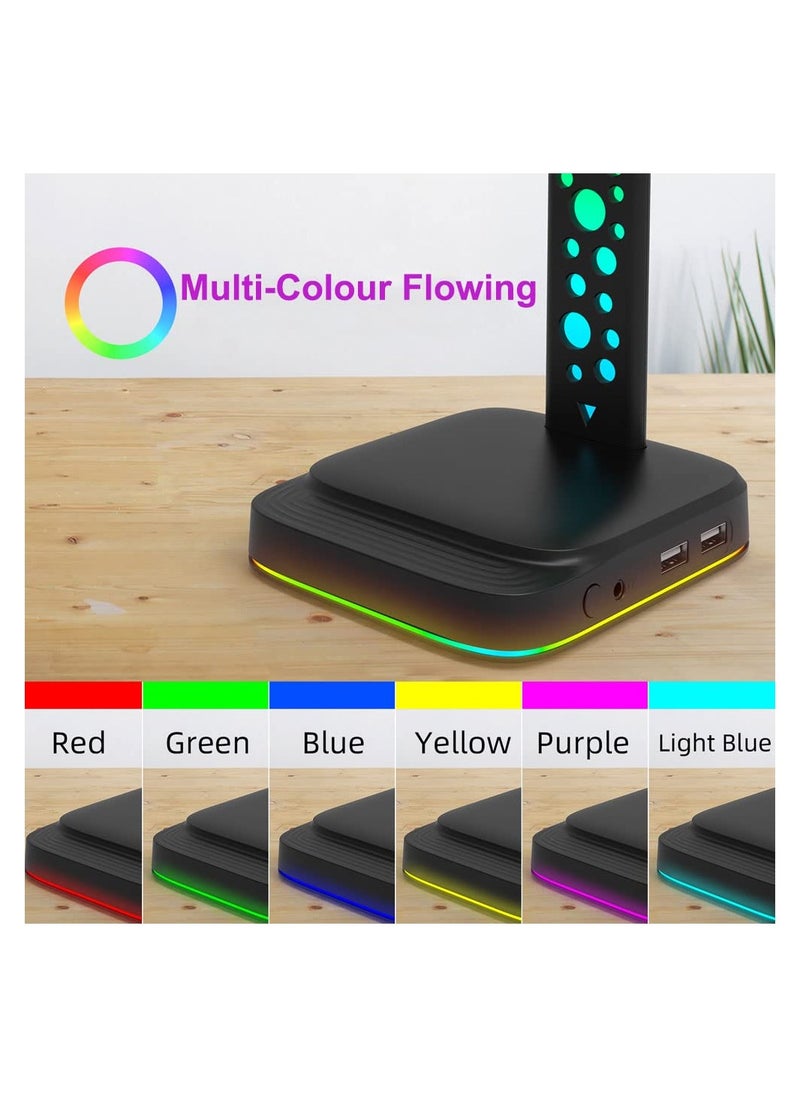 Generic - RGB Headphone Stand, with 9 Light Modes, Upgraded 5 in 1 Holder, Type-C Input/3.5mm AUX/USB Output Ports, Non-Slip Base, Gamer Gifts - Image 1