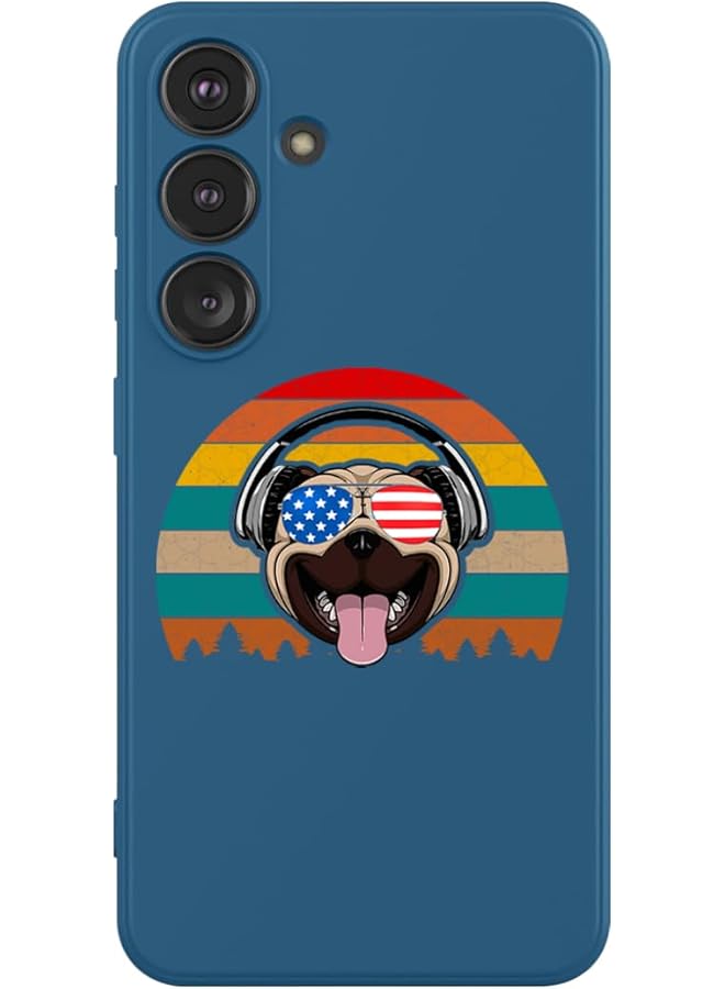 Theodor Protective Slim Fit Case Liquid Silicone Cover With Full Body Protection Anti Scratch Shockproof Case For Samsung Galaxy S24 Plus Blue Pug With Headphones Multicolour Mcplssgs24Pbluea531 - Image 1