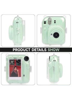 Generic 3 Pack Clear Camera Case Compatible with Fujifilm Instax Mini 12 Instant Camera, Mini 12 Hard Case with Photo Pocket Holds on Back and Adjustable Shoulder Strap & Cute Camera Sticker (Green)  - Image 4