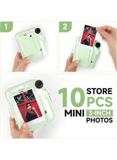 Generic 3 Pack Clear Camera Case Compatible with Fujifilm Instax Mini 12 Instant Camera, Mini 12 Hard Case with Photo Pocket Holds on Back and Adjustable Shoulder Strap & Cute Camera Sticker (Green)  - Image 5