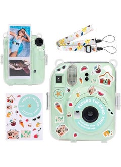 Generic 3 Pack Clear Camera Case Compatible with Fujifilm Instax Mini 12 Instant Camera, Mini 12 Hard Case with Photo Pocket Holds on Back and Adjustable Shoulder Strap & Cute Camera Sticker (Green)  - Image 1