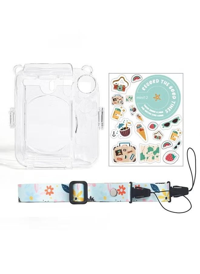 Generic 3 Pack Clear Camera Case Compatible with Fujifilm Instax Mini 12 Instant Camera, Mini 12 Hard Case with Photo Pocket Holds on Back and Adjustable Shoulder Strap & Cute Camera Sticker (Green)  - Image 3