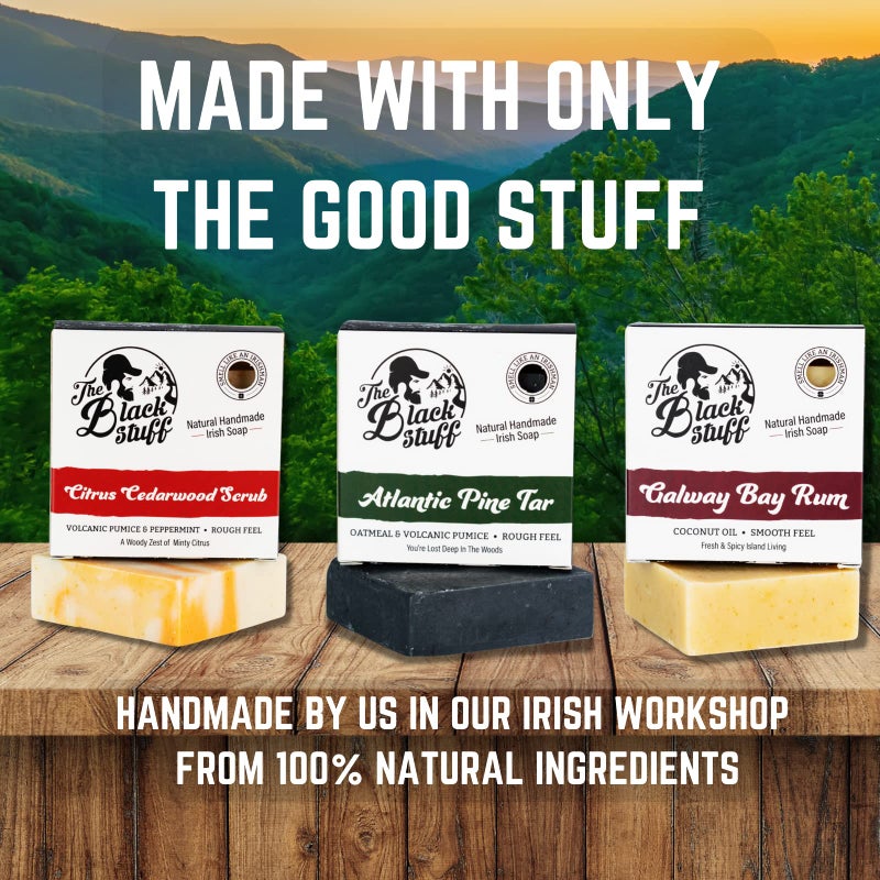 The Black Stuff All Natural Organic Soap Bar - Pack of 3 Soaps with Organic Ingredients and Essential Oils - Handmade, Fragranced Soaps for Men - Pine Tar, Citrus Cedarwood and Bay Rum Soaps. - Image 2