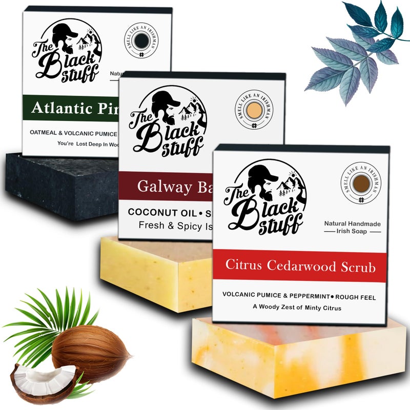 The Black Stuff All Natural Organic Soap Bar - Pack of 3 Soaps with Organic Ingredients and Essential Oils - Handmade, Fragranced Soaps for Men - Pine Tar, Citrus Cedarwood and Bay Rum Soaps. - Image 1