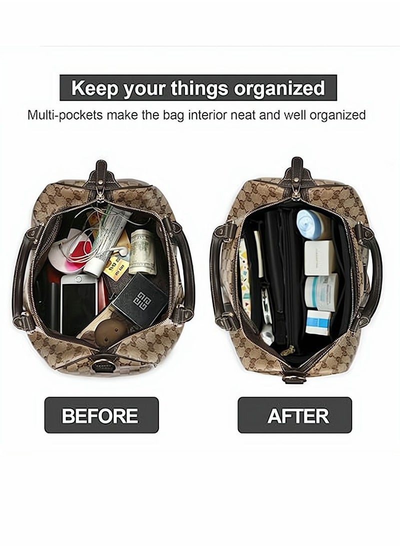 SYOSI Purse Organizer Insert, Women Felt Bag Organizer Insert, Multi-Pocket Bag in Bag for Womens Handbag Travel Tote Hobo Bag Storage Purse Liner Divider for Any Brand Tote, Black, L Size  - Image 3